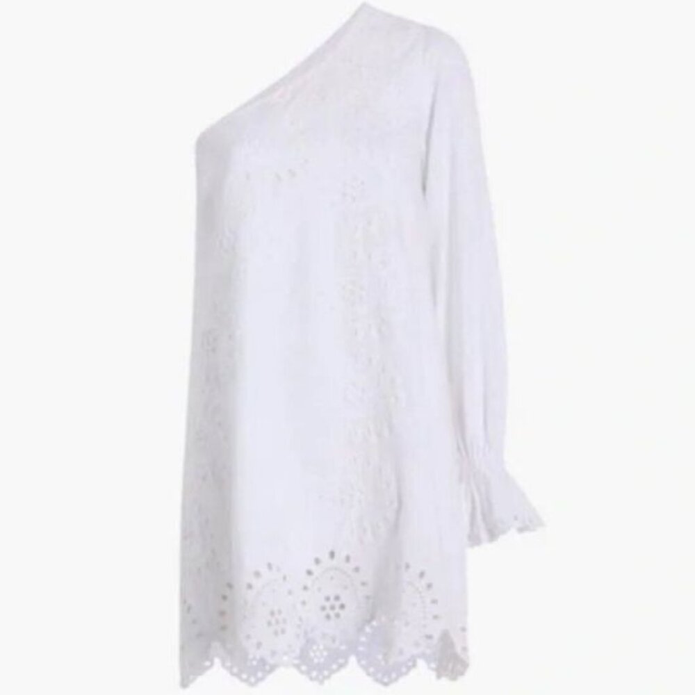 Hill House The Mila One Shoulder Mini Linen Cotton Blend Dress White Linen XS